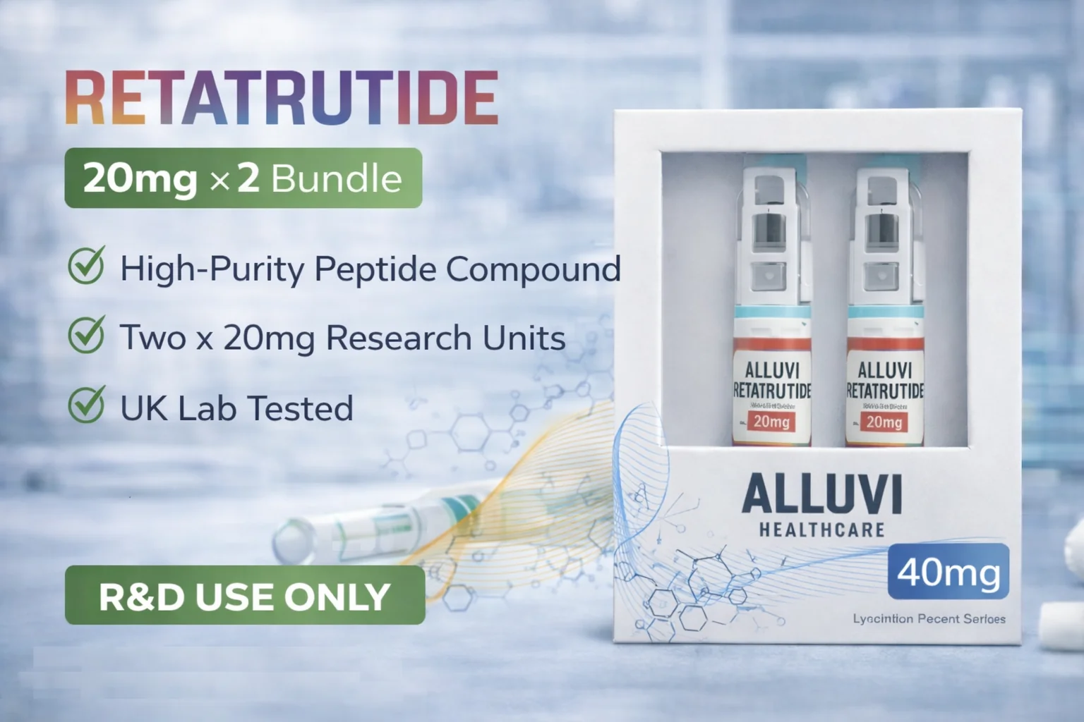 Alluvi Healthcare Retatrutide 20mg x2 Bundle – Verified Research Peptide UK